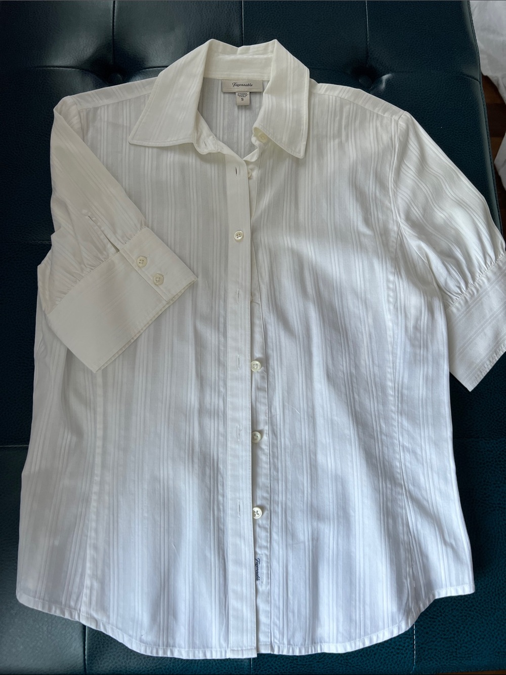Faconnable White Subtle-Stripe Short Sleeve Dress Shirt